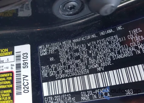 2010 Toyota Sienna Le z USA, uszkodzony, nr VIN 5TDKK4CCXAS329058